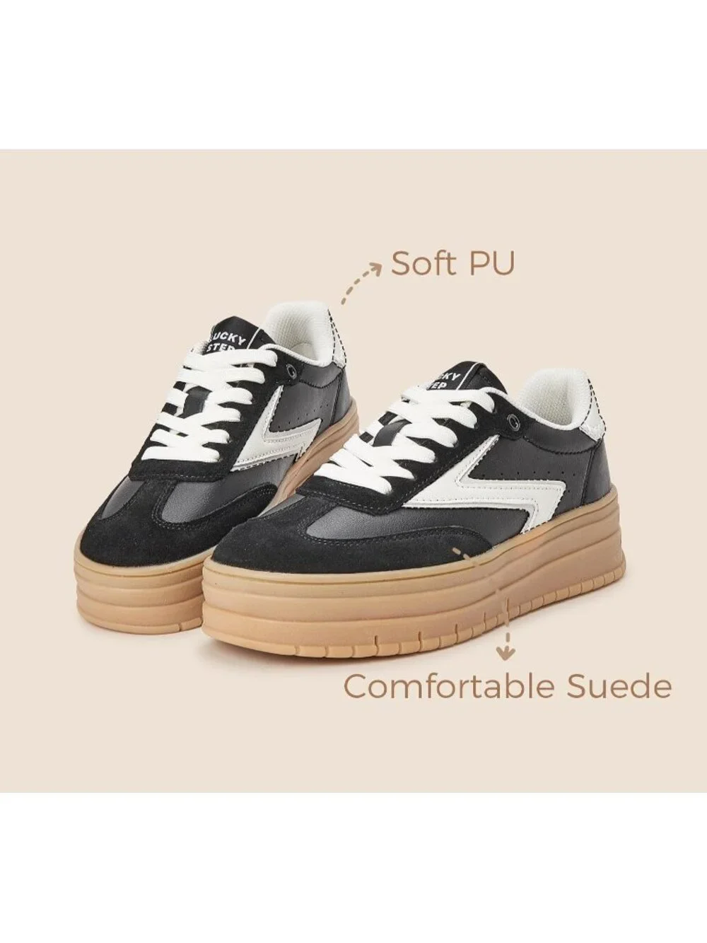 🆕Women's Black White Platform Sneakers Gum Thick Sole Tennis Walking Shoes